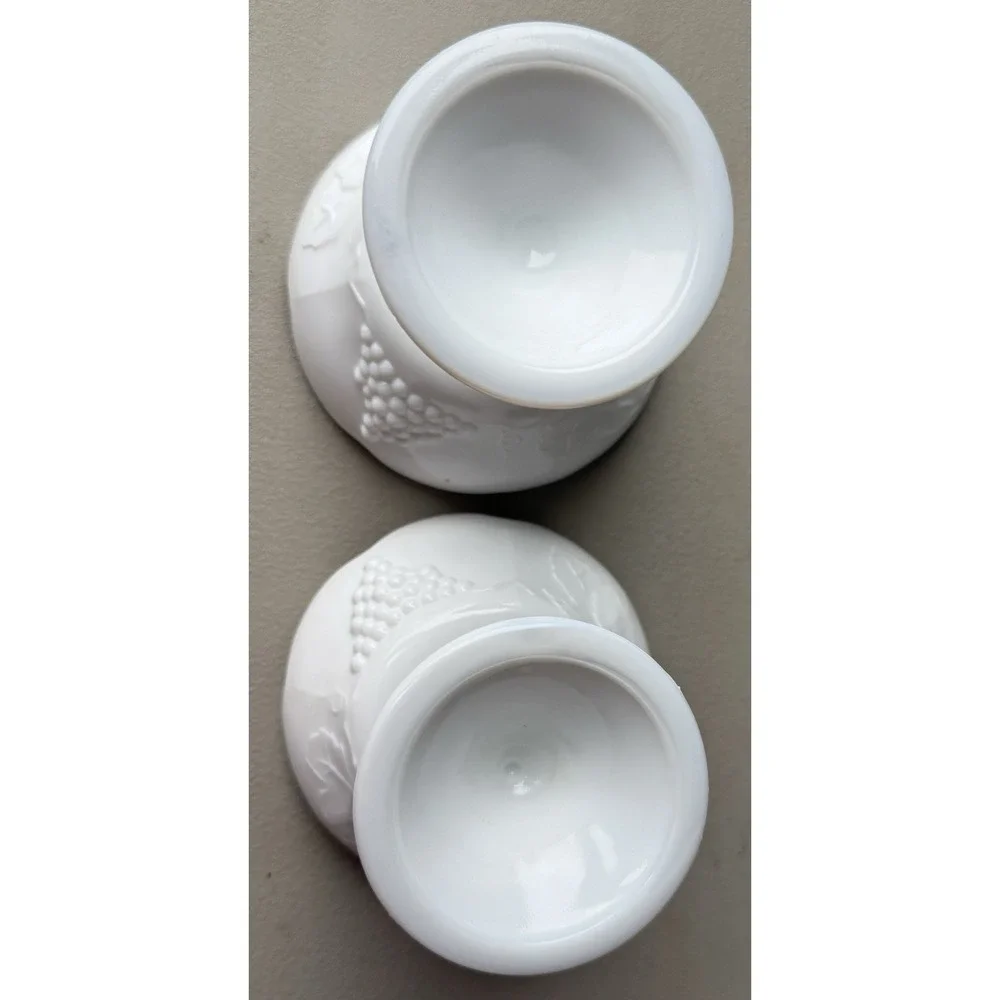 2 Indiana Colony Harvest White‎ Milk Glass Grape Design Candlestick Holder